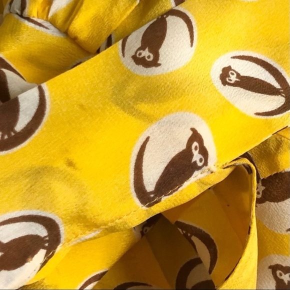 [anthro] Girls from Savoy Owl Moon Silk Print Tie Front Peplum Puff Sleeve Top - Picture 11 of 11